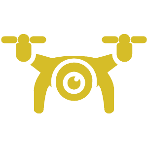 Une icône jaune dorée représentant un drône.